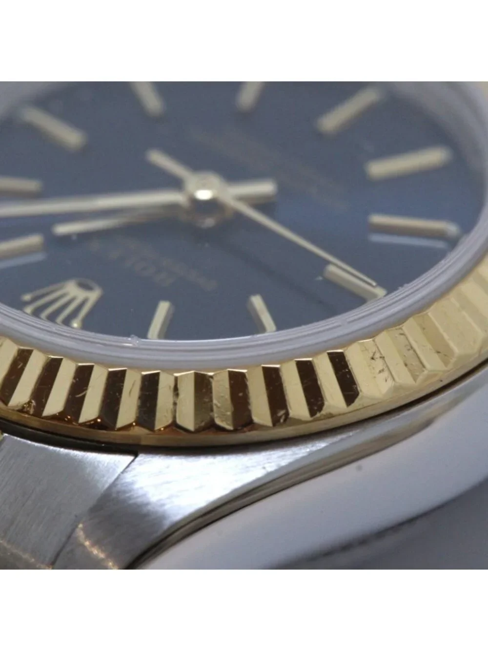 Rolex Oyster Perpetual 24 Watch 18k Yellow Gold SS Stainless Steel Navy Dial